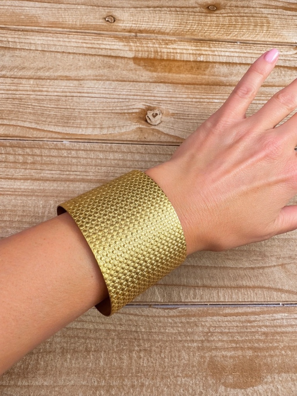 Wide Textured Gold Cuff Bracelet | Statement | Hamptons Preppy Luxe